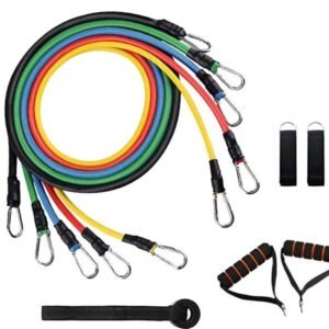 11pcs TPE Workout Fitness Bands Set with Handles Strength Training Resistance Tube Bands Exercise Fitness Equipment